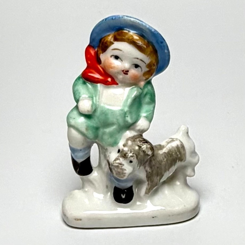 Vintage Occupied Japan Boy and Dog Figurine‎ Ceramic Collectible